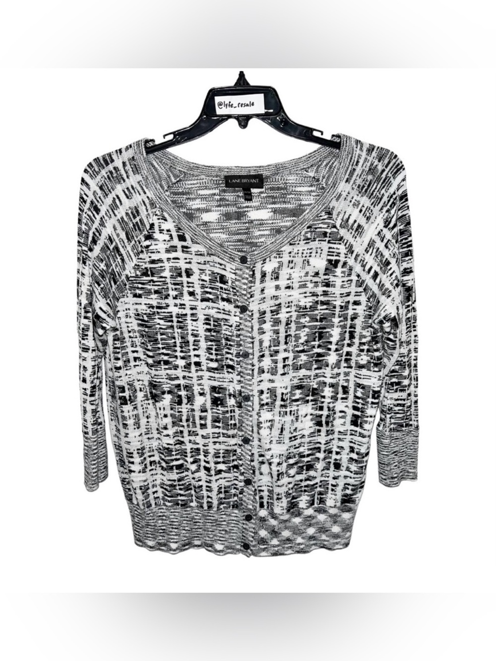 Lane Bryant Sweater Women’s Size 14/16 White Black Button Front Long Sleeve